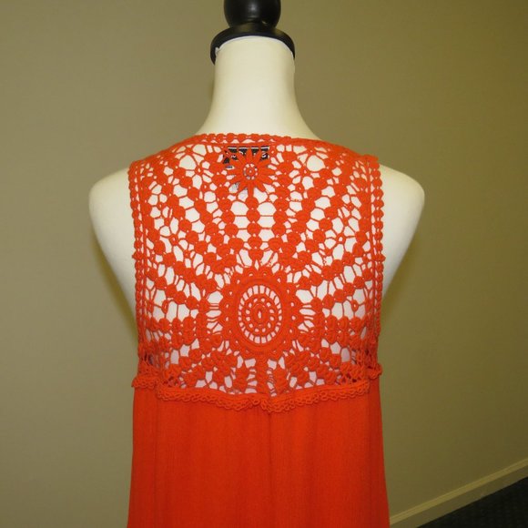 Sassy Doll Bright Orange Crochet Back Rayon Retro Sundress Size M - Picture 4 of 6